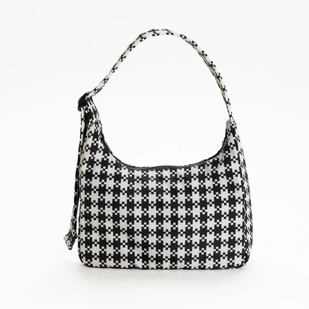 Baggu Mini Nylon Shoulder Bag in B&W Pixel Gingham